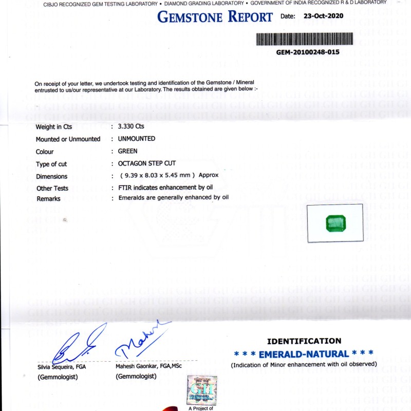 3.33 Ct GII Certified Untreated Natural Zambian Emerald Gems AAAA 3.33 Ct GII Certified Untreated Natural Zambian Emerald Gems AAAA
