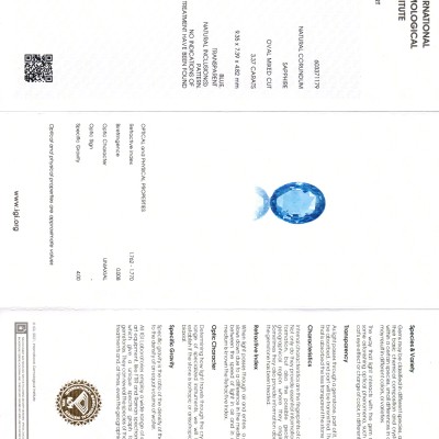 3.37 Ct IGI Certified Unheated Untreated Natural Ceylon Blue Sapphire AAA 3.37 Ct IGI Certified Unheated Untreated Natural Ceylon Blue Sapphire AAA