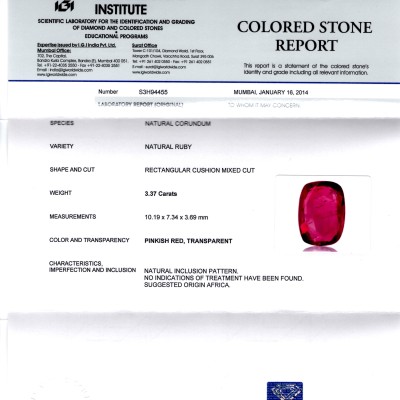 3.37 Ct IGI Certified Unheated Untreated Natural Madagaskar Ruby AAA