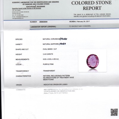 3.40 Ct Certified Unheated Untreated Natural Madagaskar Ruby 3.40 Ct Certified Unheated Untreated Natural Madagaskar Ruby