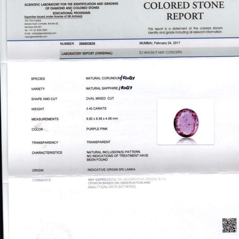 3.40 Ct Certified Unheated Untreated Natural Madagaskar Ruby 3.40 Ct Certified Unheated Untreated Natural Madagaskar Ruby