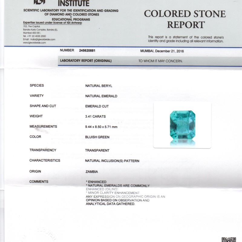 3.41 Ct Untreated Natural Zambian Emerald Gemstone Panna AAA++