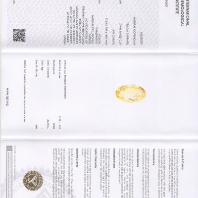 3.41 Ct IGI Certified Unheated Untreated Natural Ceylon Yellow Sapphire 3.41 Ct IGI Certified Unheated Untreated Natural Ceylon Yellow Sapphire