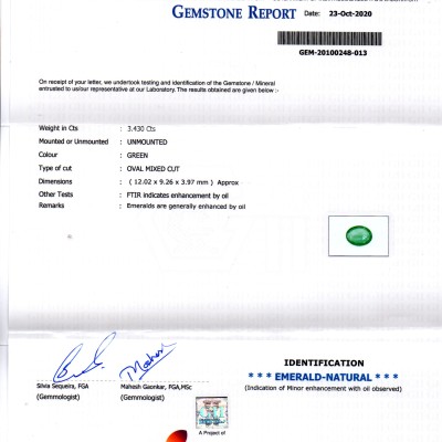 3.43 Ct GII Certified Untreated Natural Zambian Emerald Gems AAA 3.43 Ct GII Certified Untreated Natural Zambian Emerald Gems AAA
