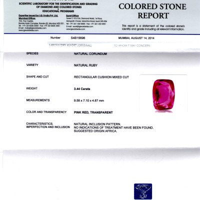 3.44 Ct IGI Certified Unheated Untreated Natural Madagaskar Ruby 3.44 Ct IGI Certified Unheated Untreated Natural Madagaskar Ruby