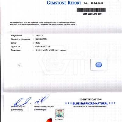 3.46 Ct GII Certified Unheated Untreated Natural Ceylon Blue Sapphire