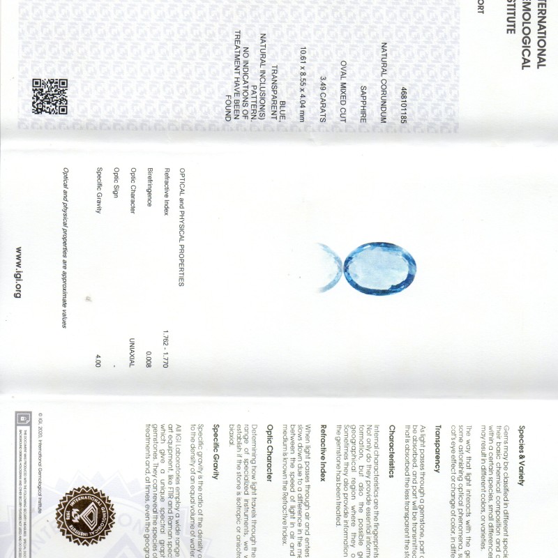 3.49 Ct IGI Certified Unheated Untreated Natural Ceylon Blue Sapphire AAA