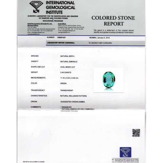 3.49 Ct Unheated Natural Zambian Emerald Gemstone**RARE**