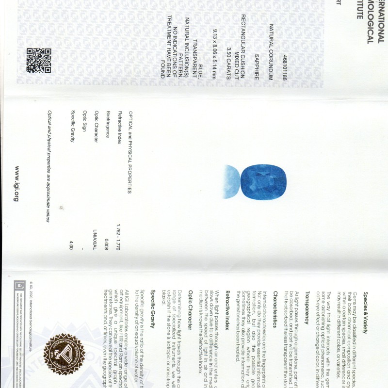 3.50 Ct IGI Certified Unheated Untreated Natural Ceylon Blue Sapphire 3.50 Ct IGI Certified Unheated Untreated Natural Ceylon Blue Sapphire
