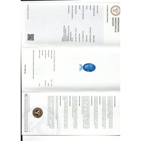3.50 Ct IGI Certified Unheated Untreated Natural Ceylon Blue Sapphire AAA