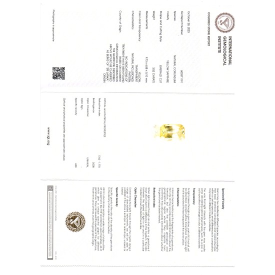 3.52 Ct IGI Certified Unheated Untreated Natural Ceylon Yellow Sapphire