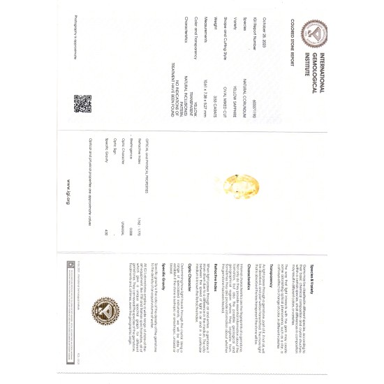 3.53 Ct IGI Certified Unheated Untreated Natural Ceylon Yellow Sapphire
