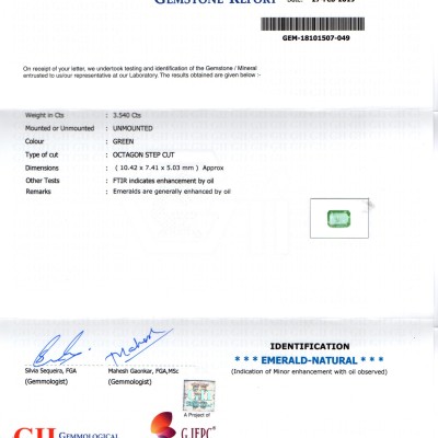 3.54 Ct Untreated Natural Zambian Emerald Gemstone Panna Gems AAA