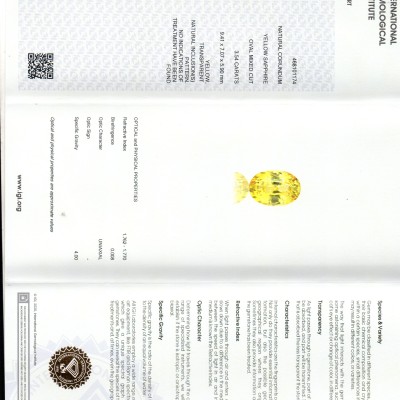 3.54 Ct IGI Certified Unheated Untreated Natural Ceylon Yellow Sapphire AAAAA