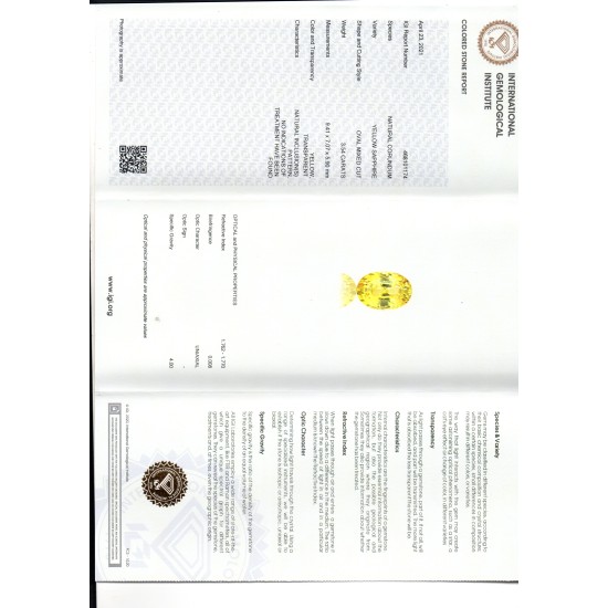 3.54 Ct IGI Certified Unheated Untreated Natural Ceylon Yellow Sapphire AAAAA