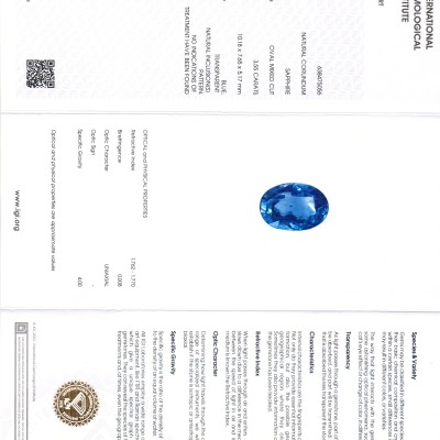 3.55 Ct IGI Certified Unheated Untreated Natural Ceylon Blue Sapphire 3.55 Ct IGI Certified Unheated Untreated Natural Ceylon Blue Sapphire