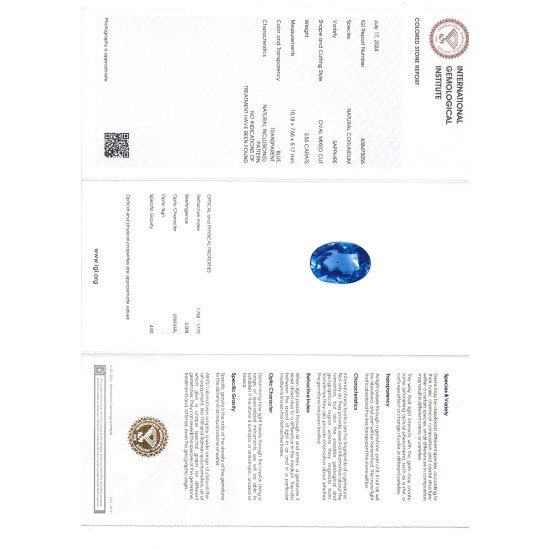 3.55 Ct IGI Certified Unheated Untreated Natural Ceylon Blue Sapphire