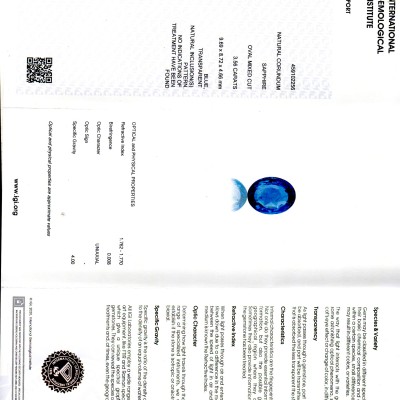 3.56 Ct IGI Certified Unheated Untreated Natural Ceylon Blue Sapphire AAA 3.56 Ct IGI Certified Unheated Untreated Natural Ceylon Blue Sapphire AAA