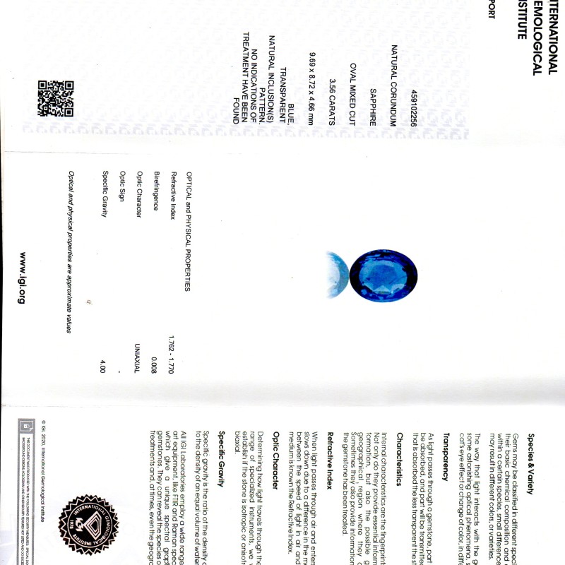 3.56 Ct IGI Certified Unheated Untreated Natural Ceylon Blue Sapphire AAA 3.56 Ct IGI Certified Unheated Untreated Natural Ceylon Blue Sapphire AAA