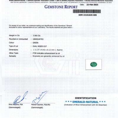 3.56 Ct GII Certified Untreated Natural Zambian Emerald Gemstone Panna AA
