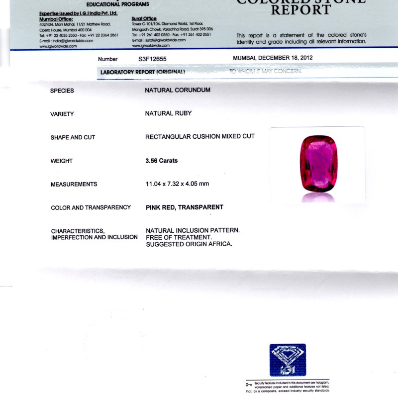 3.56 Ct IGI Certified Unheated Untreated Natural Pink Sapphire