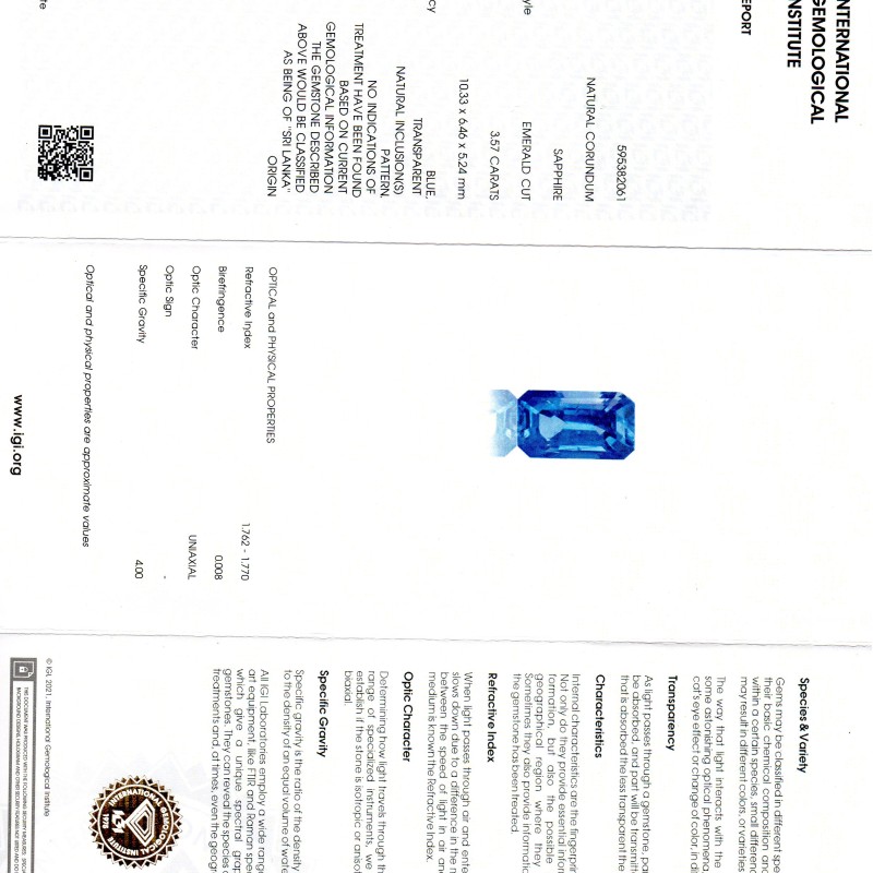 3.57 Ct IGI Certified Unheated Untreated Natural Ceylon Blue Sapphire AAAAA