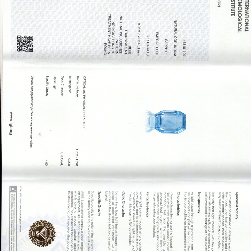 3.57 Ct IGI Certified Unheated Untreated Natural Ceylon Blue Sapphire AAAA