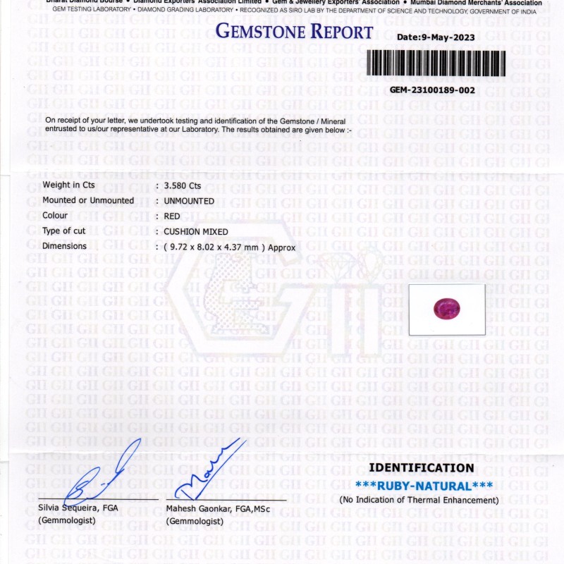 3.58 Ct GII Certified Unheated Untreated Natural Mozambique Ruby AAAA 3.58 Ct GII Certified Unheated Untreated Natural Mozambique Ruby AAAA