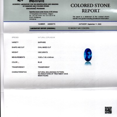3.60 Ct IGI Certified Unheated Untreated Natural Ceylon Blue Sapphire 3.60 Ct IGI Certified Unheated Untreated Natural Ceylon Blue Sapphire