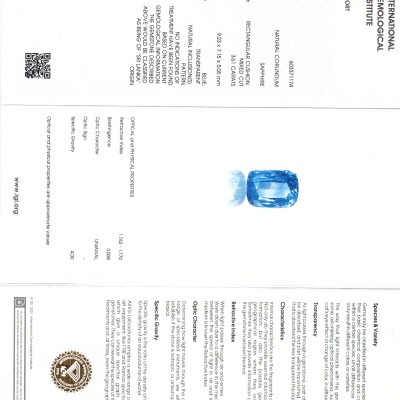3.61 Ct IGI Certified Unheated Untreated Natural Ceylon Blue Sapphire AA