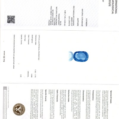 3.61 Ct IGI Certified Unheated Untreated Natural Ceylon Blue Sapphire AAA 3.61 Ct IGI Certified Unheated Untreated Natural Ceylon Blue Sapphire AAA