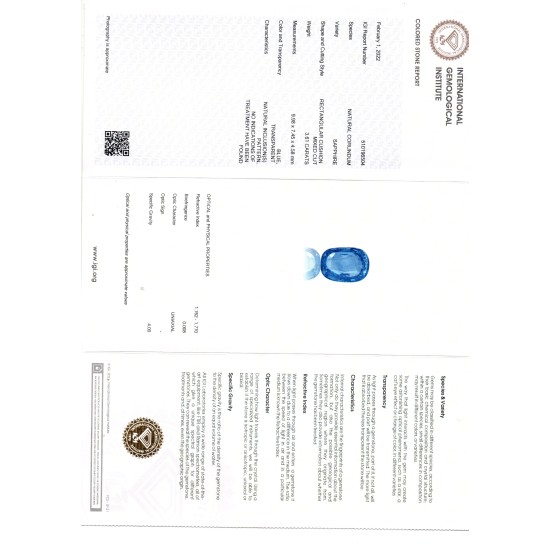 3.61 Ct IGI Certified Unheated Untreated Natural Ceylon Blue Sapphire AAA