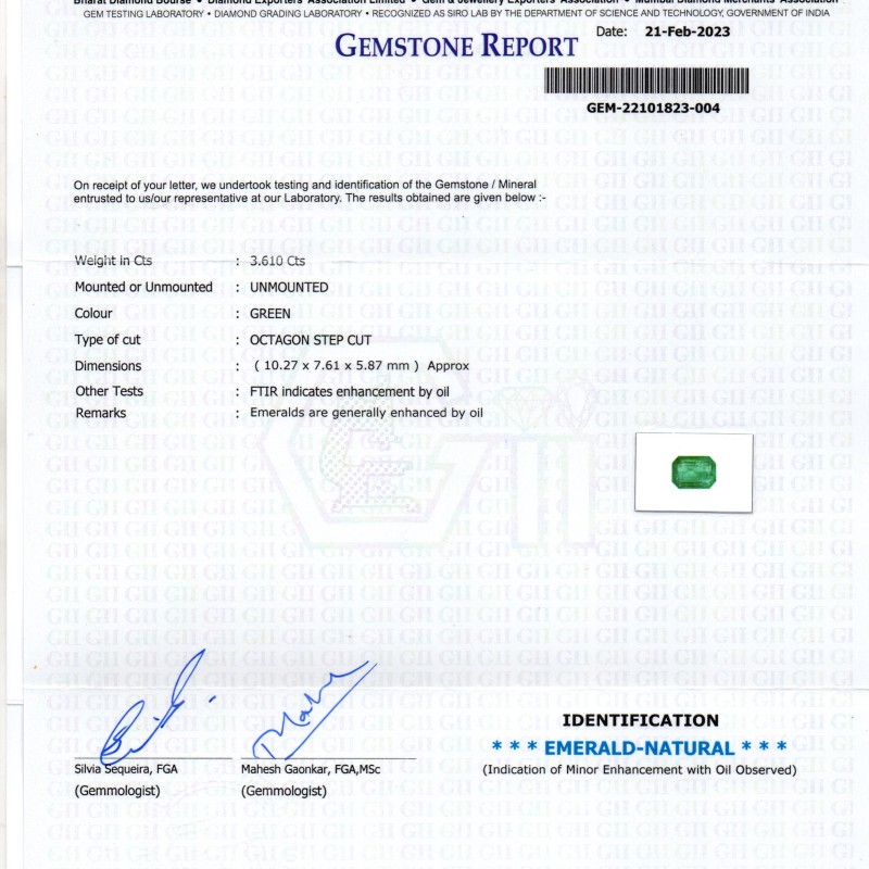 3.61 Ct GII Certified Untreated Natural Zambian Emerald Gemstone Panna AA 3.61 Ct GII Certified Untreated Natural Zambian Emerald Gemstone Panna AA