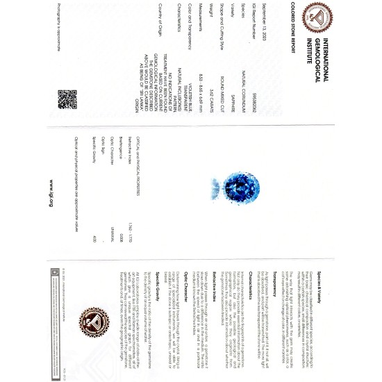 3.62 Ct IGI Certified Unheated Untreated Natural Ceylon Blue Sapphire AAA