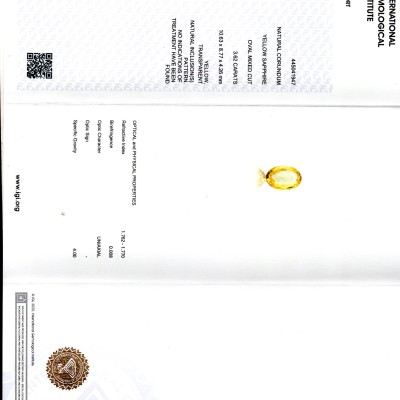 3.62 Ct IGI Certified Unheated Untreated Natural Ceylon Yellow Sapphire AAA 3.62 Ct IGI Certified Unheated Untreated Natural Ceylon Yellow Sapphire AAA