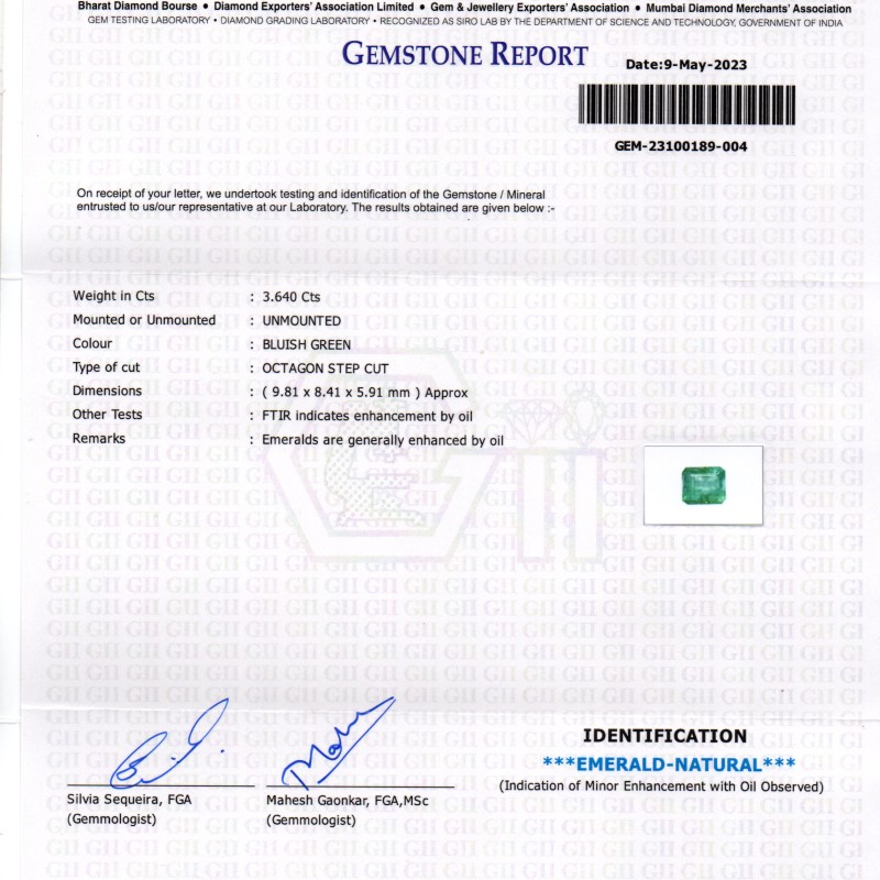 3.64 Ct GII Certified Untreated Natural Zambian Emerald Panna Gemstone 3.64 Ct GII Certified Untreated Natural Zambian Emerald Panna Gemstone