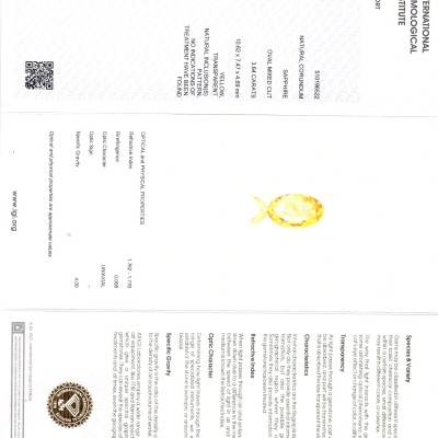 3.64 Ct IGI Certified Unheated Untreated Natural Ceylon Yellow Sapphire AAA 3.64 Ct IGI Certified Unheated Untreated Natural Ceylon Yellow Sapphire AAA