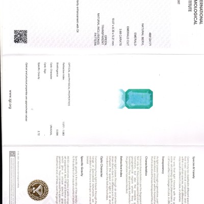 3.68 Ct IGI Certified Untreated Natural Colombian Emerald Gems AAA 3.68 Ct IGI Certified Untreated Natural Colombian Emerald Gems AAA