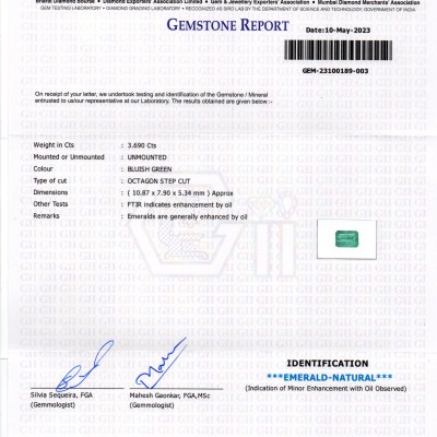 3.69 Ct GII Certified Untreated Natural Zambian Emerald Panna Gemstone