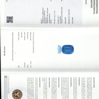 3.72 Ct IGI Certified Unheated Untreated Natural Ceylon Blue Sapphire AAAA