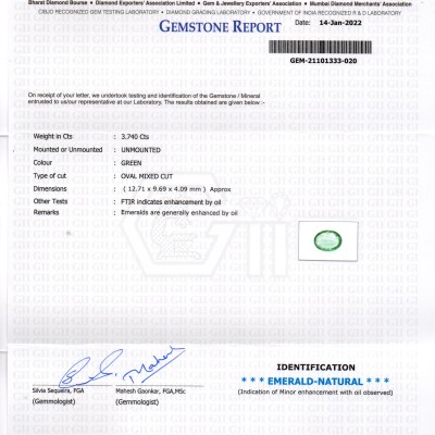 3.74 Ct GII Certified Untreated Natural Zambian Emerald Gemstone 3.74 Ct GII Certified Untreated Natural Zambian Emerald Gemstone