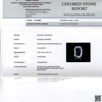 3.75 Ct Unheated Untreated Natural Certified White Sapphire Gems 3.75 Ct Unheated Untreated Natural Certified White Sapphire Gems