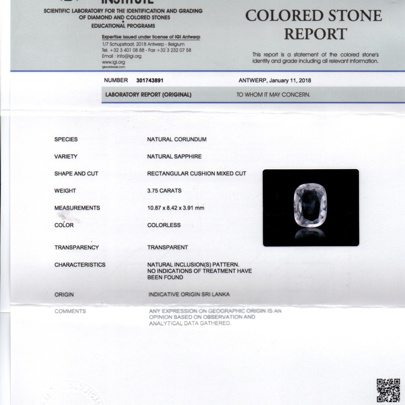 3.75 Ct Unheated Untreated Natural Certified White Sapphire Gems 3.75 Ct Unheated Untreated Natural Certified White Sapphire Gems