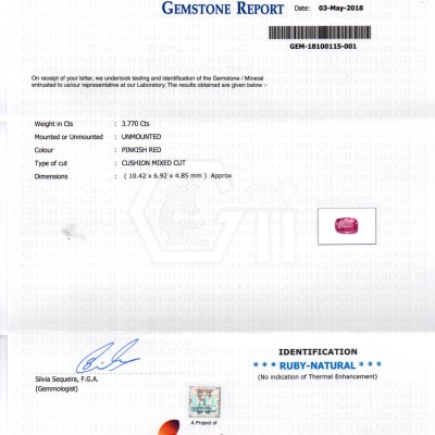 3.77 Ct GII Certified Unheated Untreated Natural Madagaskar Ruby 3.77 Ct GII Certified Unheated Untreated Natural Madagaskar Ruby