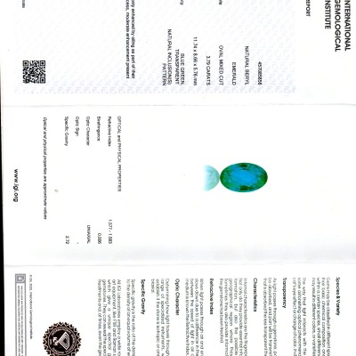 3.79 Ct IGI Certified Untreated Natural Zambian Emerald Gemstone