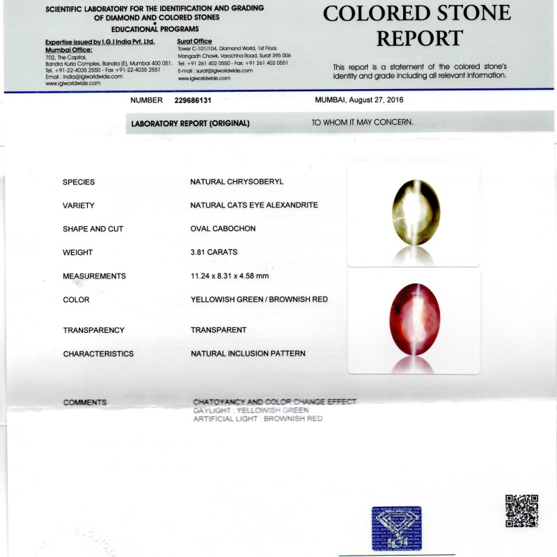 3.81 Ct Untreated Natural Alexandrite Chrysoberyl Cats Eye *RARE* 3.81 Ct Untreated Natural Alexandrite Chrysoberyl Cats Eye *RARE*