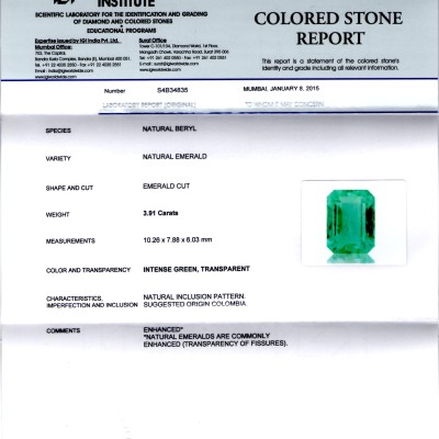 3.91 Ct Unheated Natural Colombian Emerald Gemstone**RARE** 3.91 Ct Unheated Natural Colombian Emerald Gemstone**RARE**