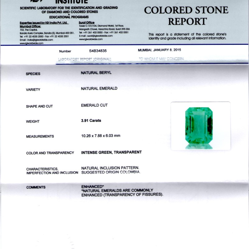 3.91 Ct Unheated Natural Colombian Emerald Gemstone**RARE** 3.91 Ct Unheated Natural Colombian Emerald Gemstone**RARE**