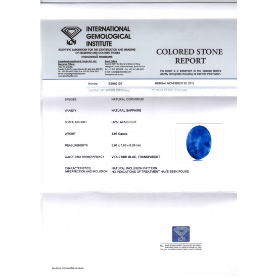 3.93 Ct Unheated Untreated Natural Ceylon Blue Sapphire Neelam Gem