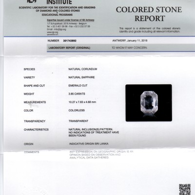 3.95 Ct Unheated Untreated Natural Certified White Sapphire Gems 3.95 Ct Unheated Untreated Natural Certified White Sapphire Gems